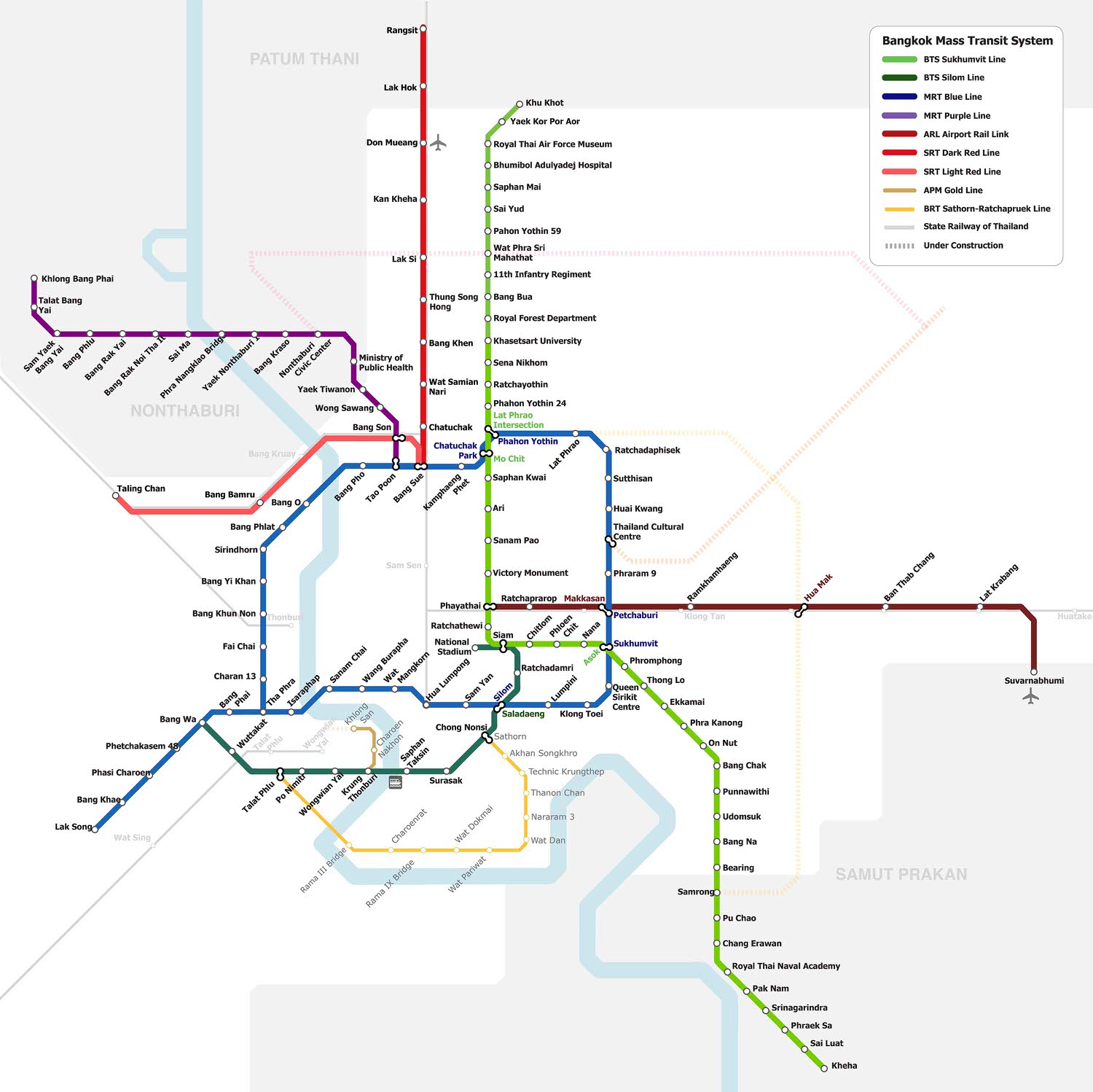 曼谷地鐵、空鐵、機場快線路線圖